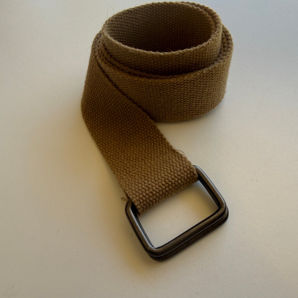 Unbranded Tan Canvas Web Belt Double D-Ring Buckle Khaki Woven Utility Strap